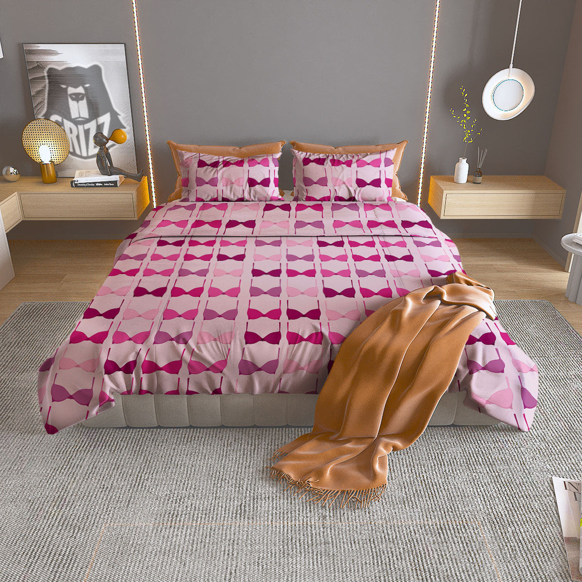 Breast Cancer Pink Bra Print Pattern Duvet Cover Bedding Set