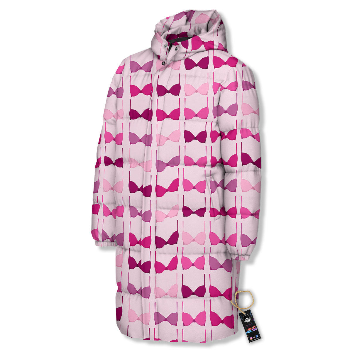 Breast Cancer Pink Bra Print Pattern Long Down Jacket-grizzshop