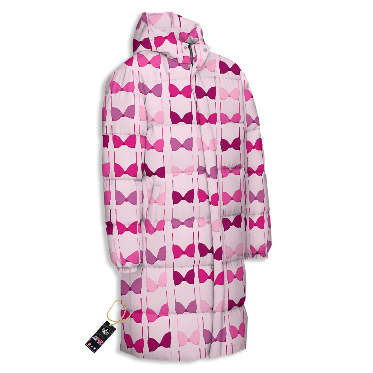 Breast Cancer Pink Bra Print Pattern Long Down Jacket-grizzshop
