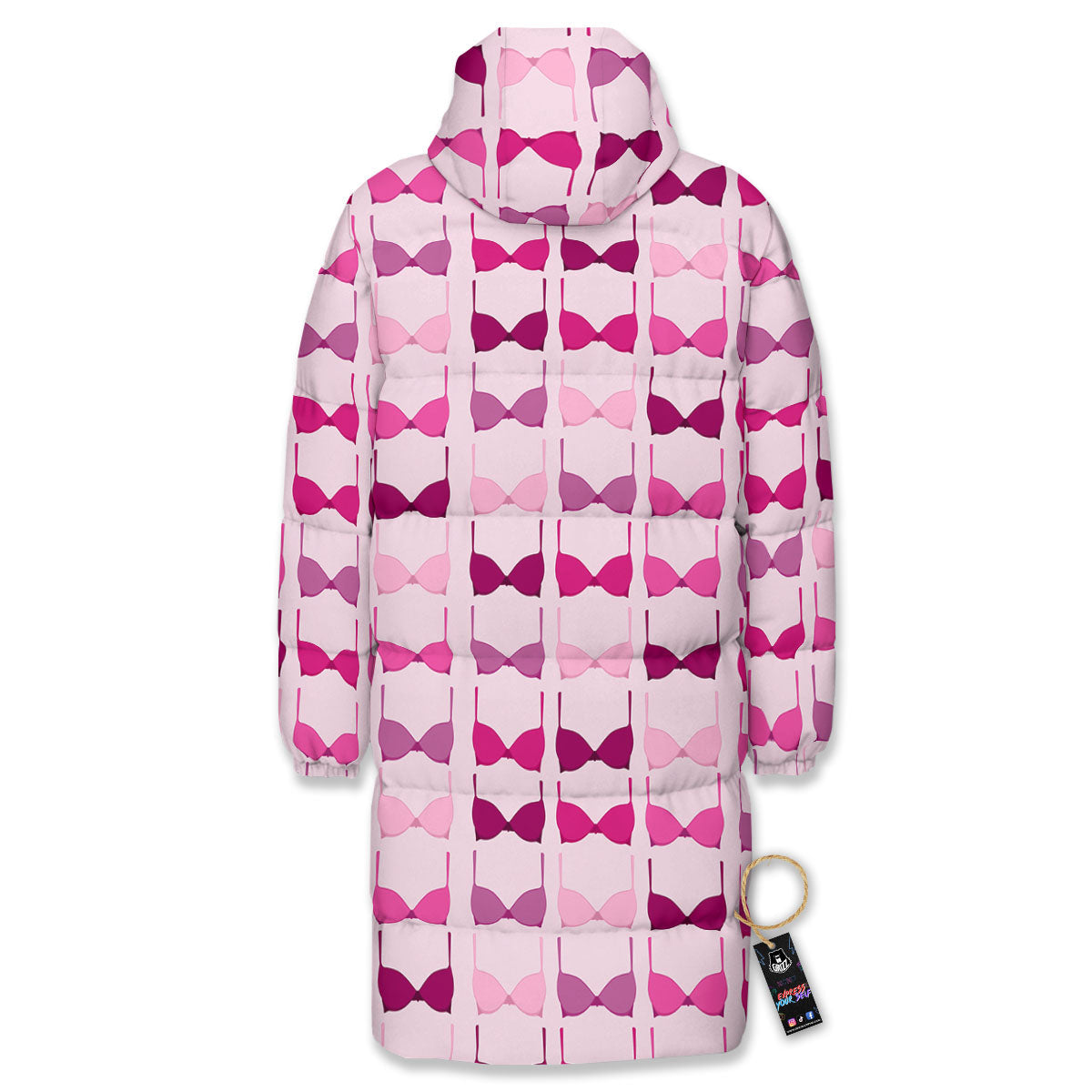 Breast Cancer Pink Bra Print Pattern Long Down Jacket-grizzshop