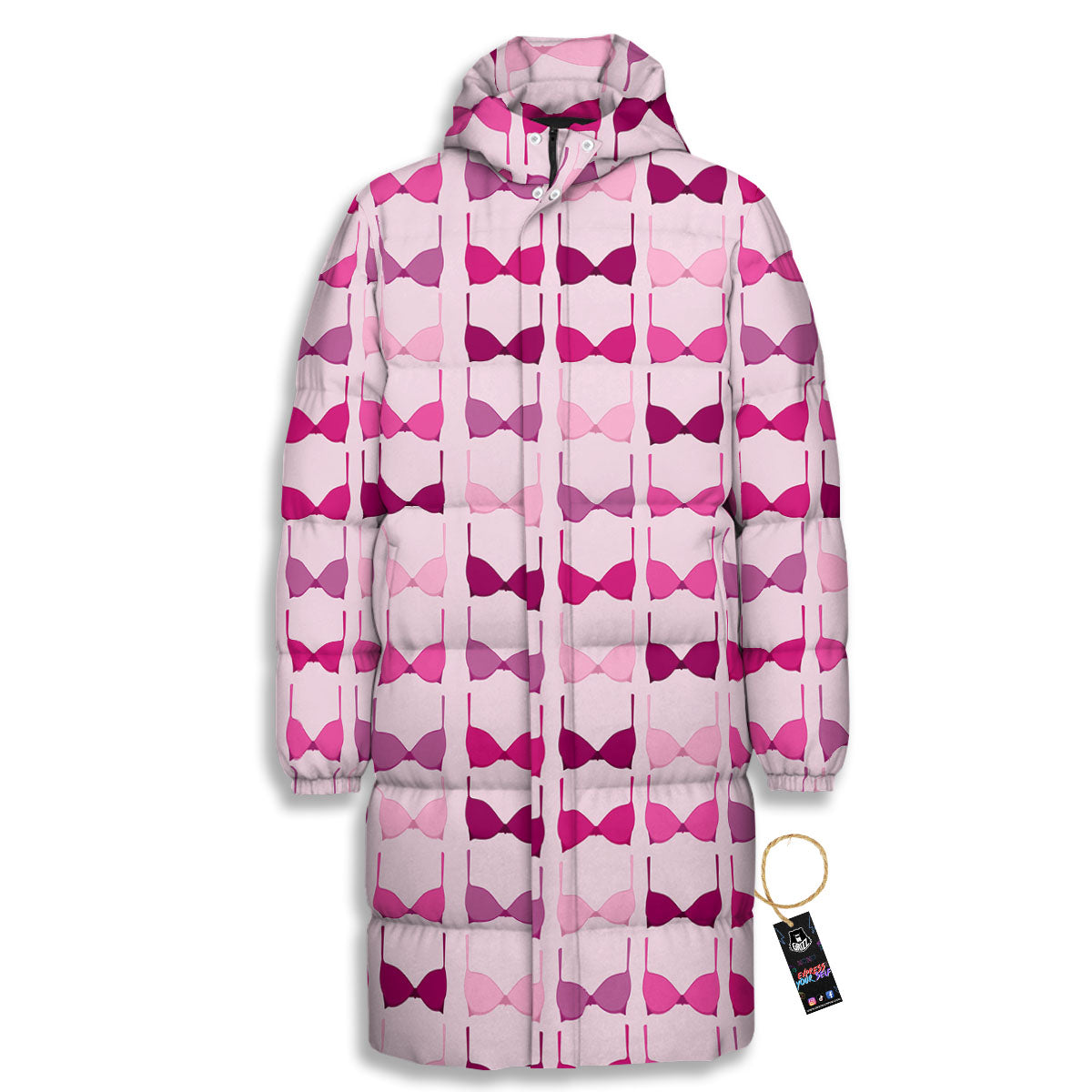 Breast Cancer Pink Bra Print Pattern Long Down Jacket-grizzshop