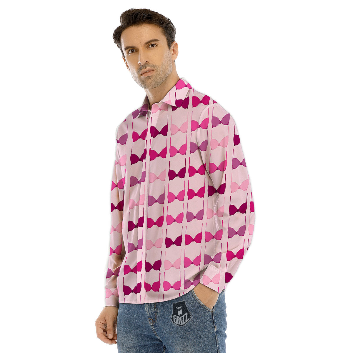 Breast Cancer Pink Bra Print Pattern Men's Dress Shirts-grizzshop
