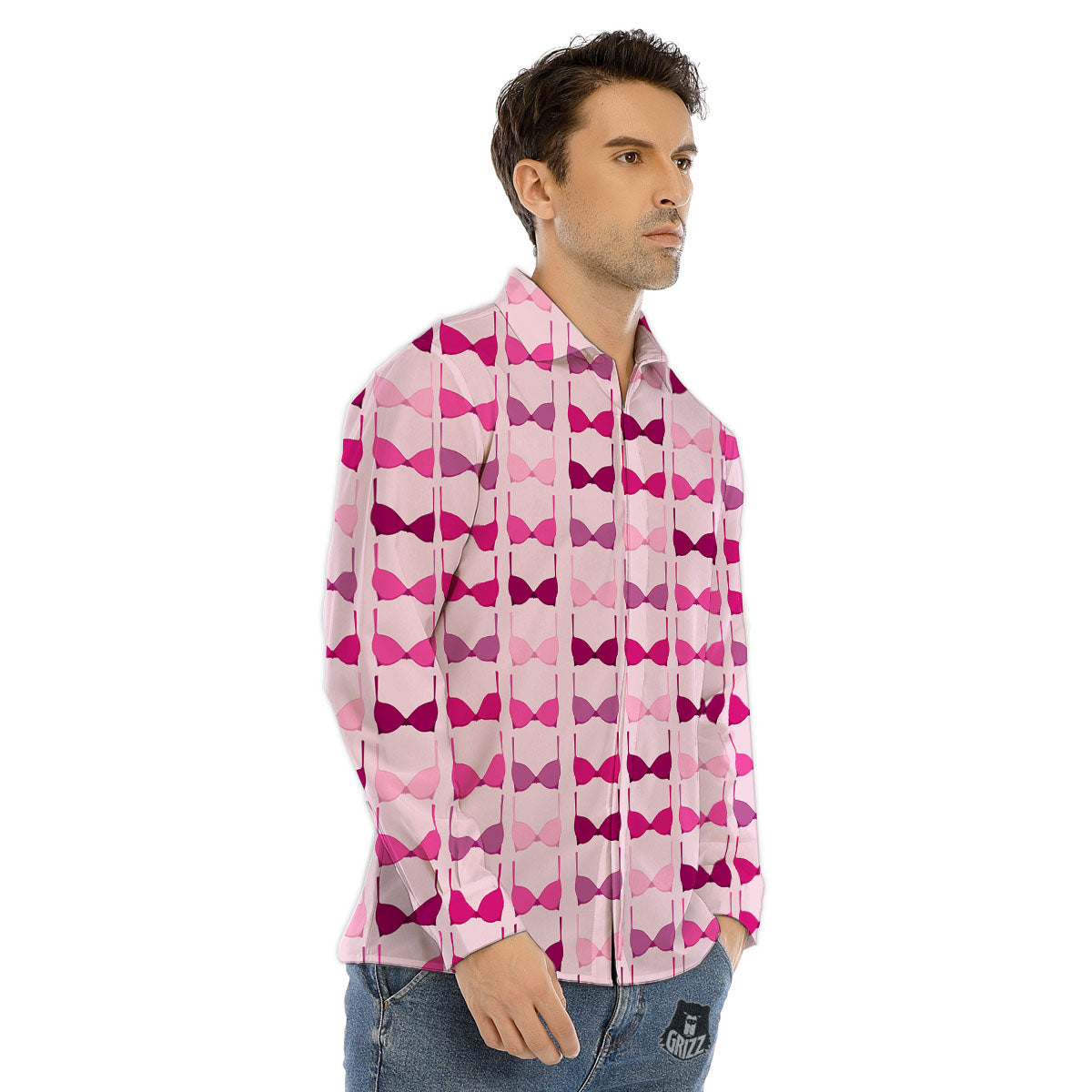 Breast Cancer Pink Bra Print Pattern Men's Dress Shirts-grizzshop