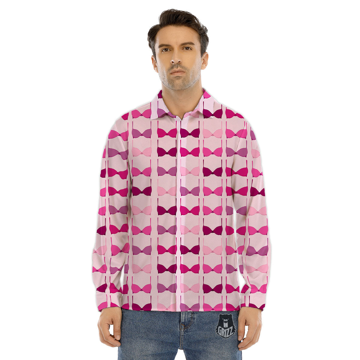 Breast Cancer Pink Bra Print Pattern Men's Dress Shirts-grizzshop