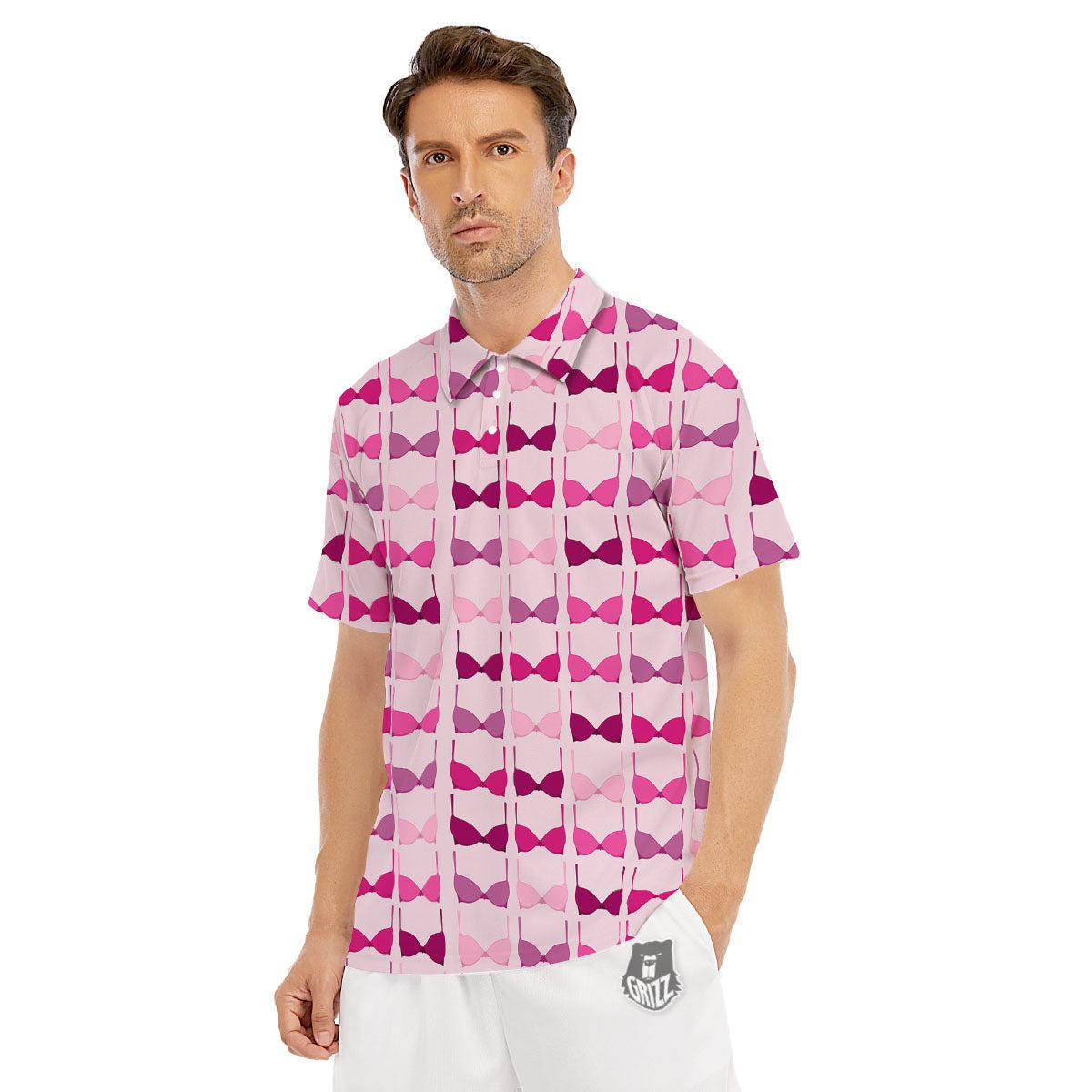 Breast Cancer Pink Bra Print Pattern Men's Golf Shirts-grizzshop