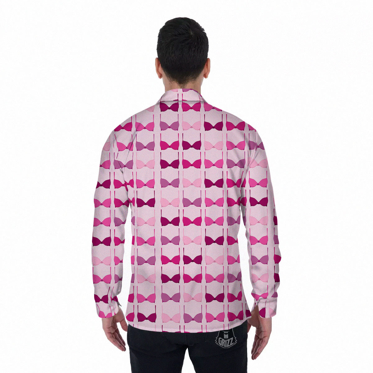 Breast Cancer Pink Bra Print Pattern Men's Long Sleeve Shirts-grizzshop