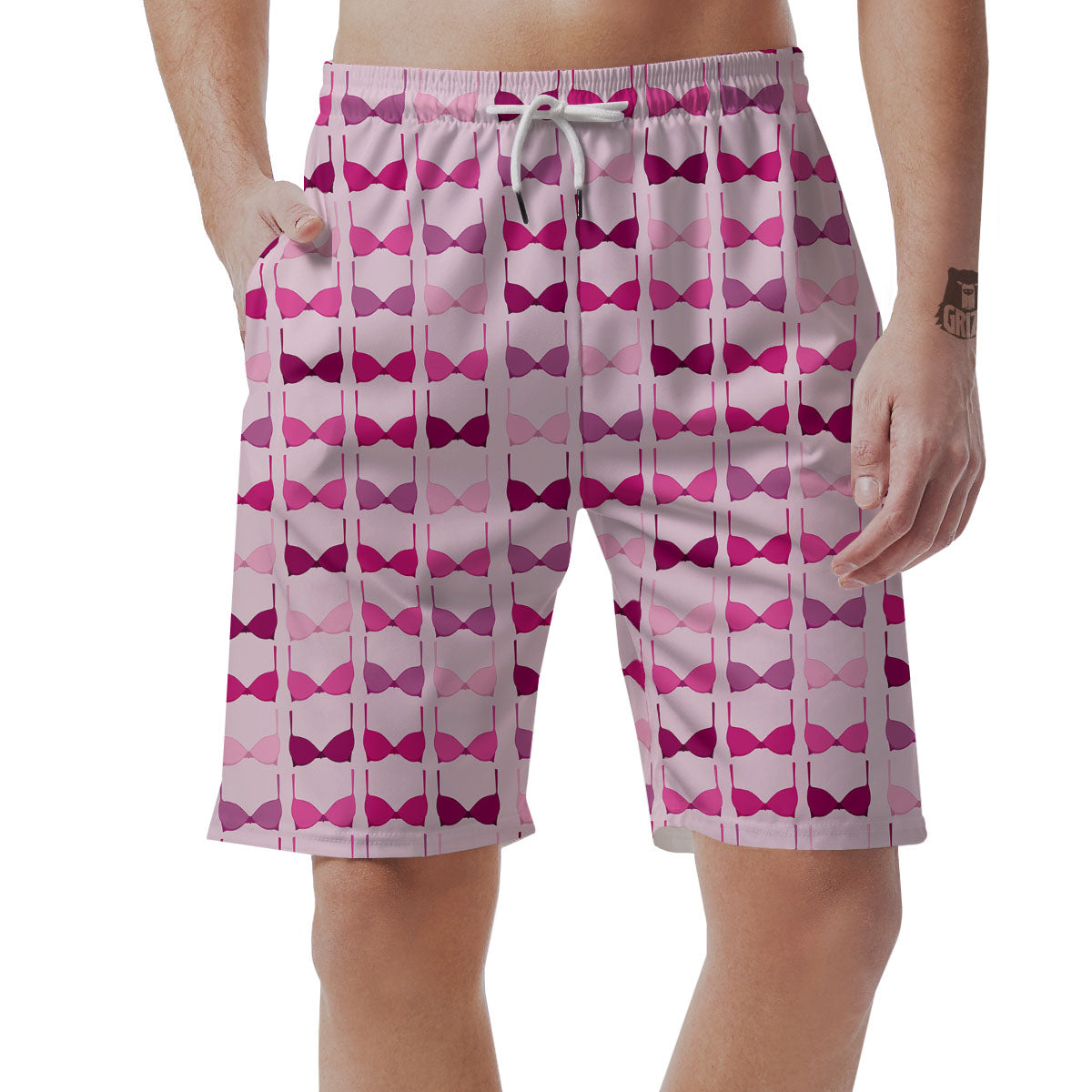Breast Cancer Pink Bra Print Pattern Men's Shorts-grizzshop