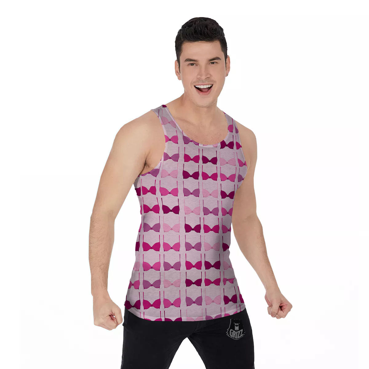 Breast Cancer Pink Bra Print Pattern Men's Tank Top-grizzshop