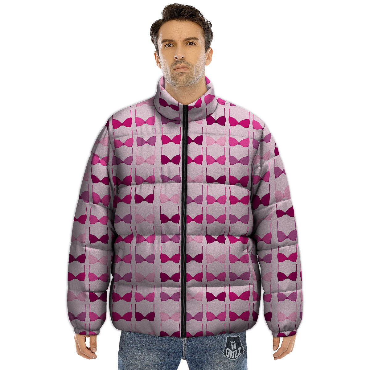 Breast Cancer Pink Bra Print Pattern Puffer Jacket-grizzshop
