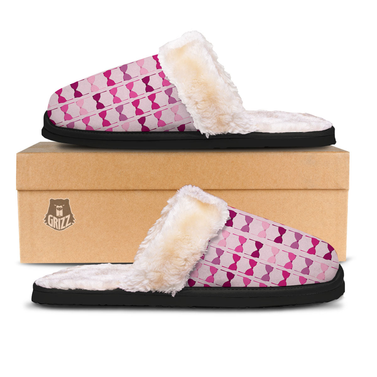 Breast Cancer Pink Bra Print Pattern Slippers-grizzshop