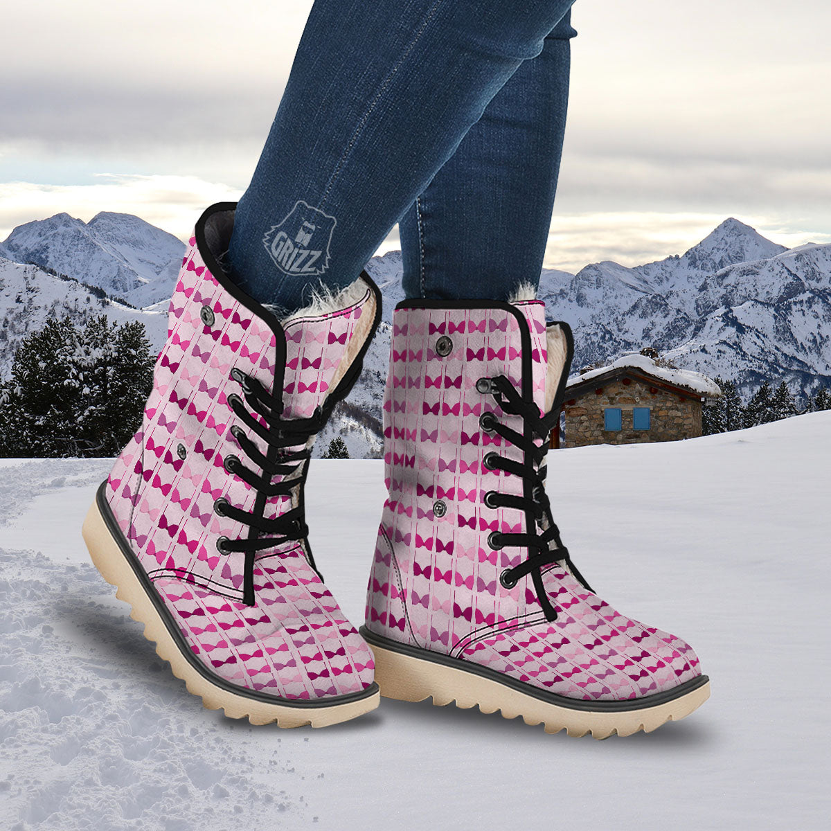 Breast Cancer Pink Bra Print Pattern Snow Boots-grizzshop