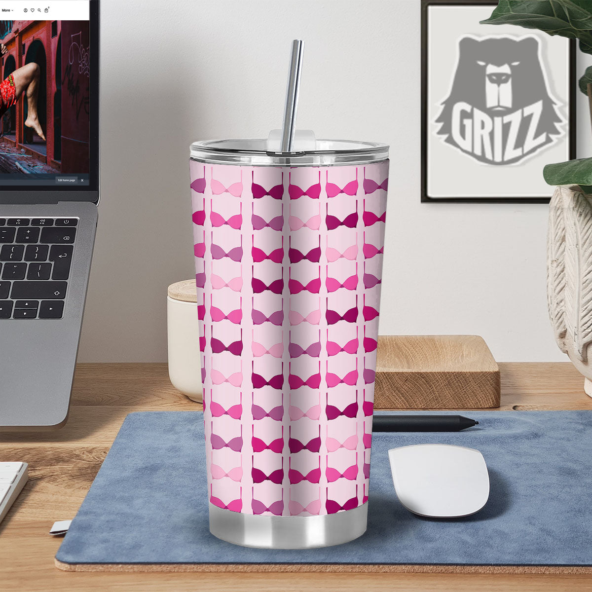 Breast Cancer Pink Bra Print Pattern Tumbler-grizzshop