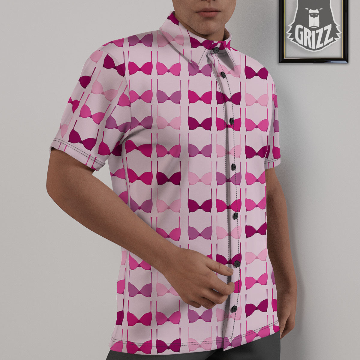 Breast Cancer Pink Bra Print Pattern Untucked Shirts-grizzshop