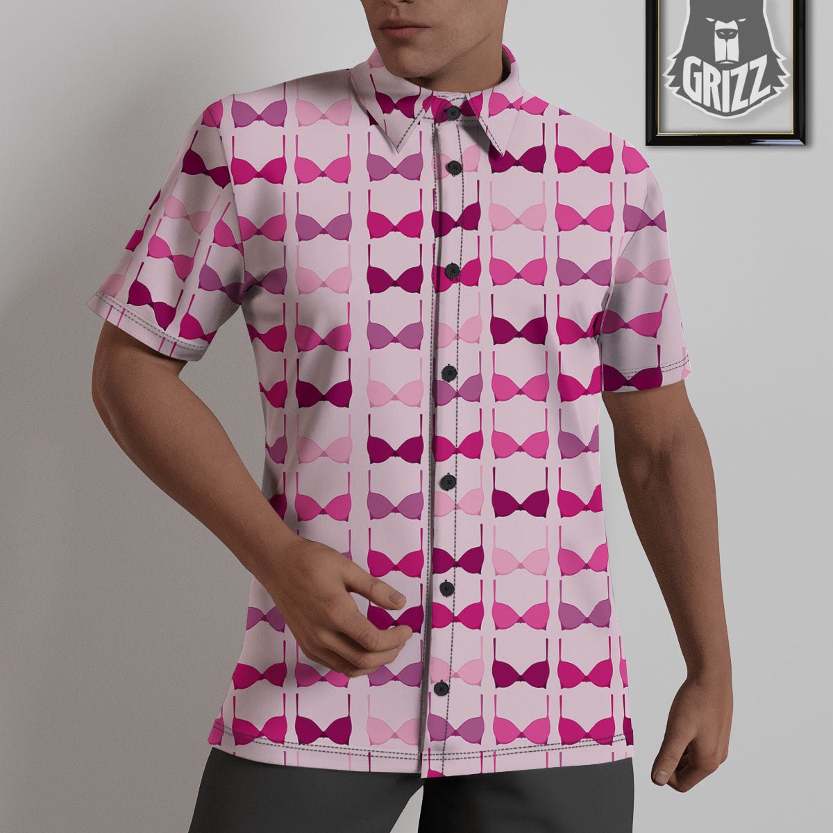 Breast Cancer Pink Bra Print Pattern Untucked Shirts-grizzshop