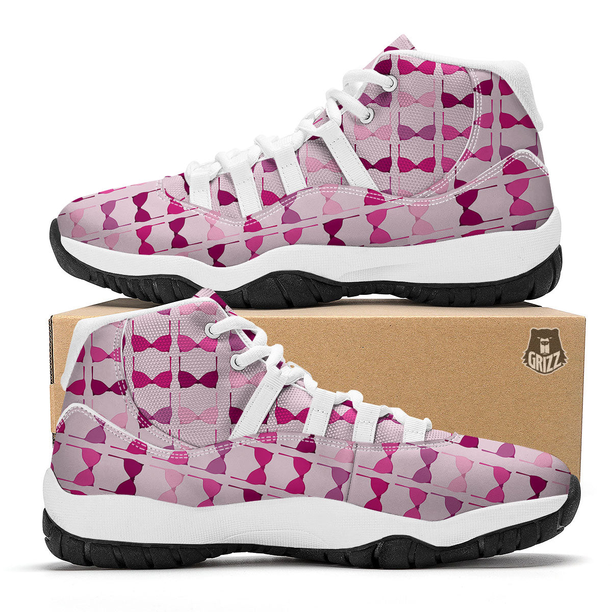 Breast Cancer Pink Bra Print Pattern White Bball Shoes-grizzshop