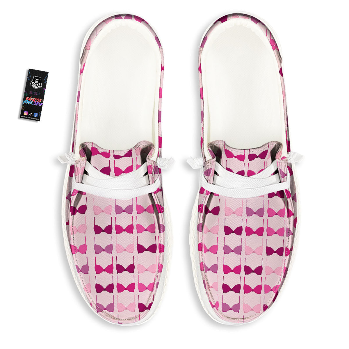 Breast Cancer Pink Bra Print Pattern White Loafers-grizzshop