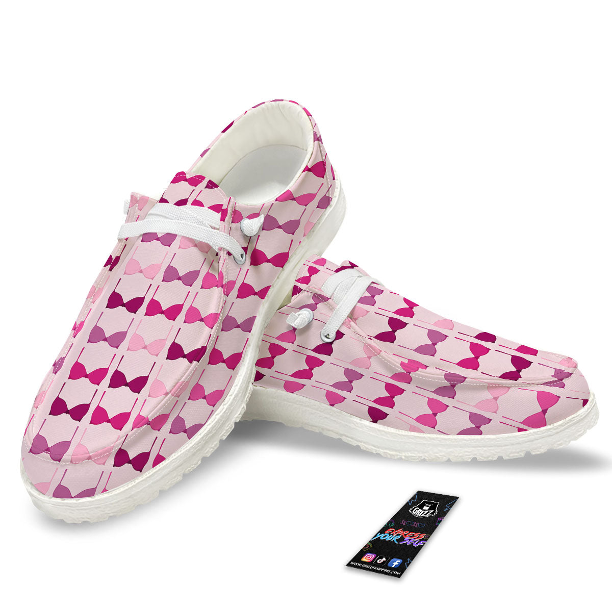 Breast Cancer Pink Bra Print Pattern White Loafers-grizzshop