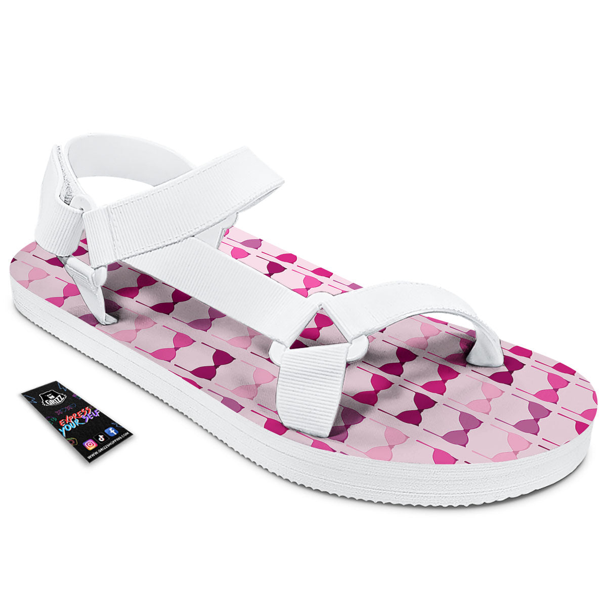Breast Cancer Pink Bra Print Pattern White Open Toe Sandals-grizzshop
