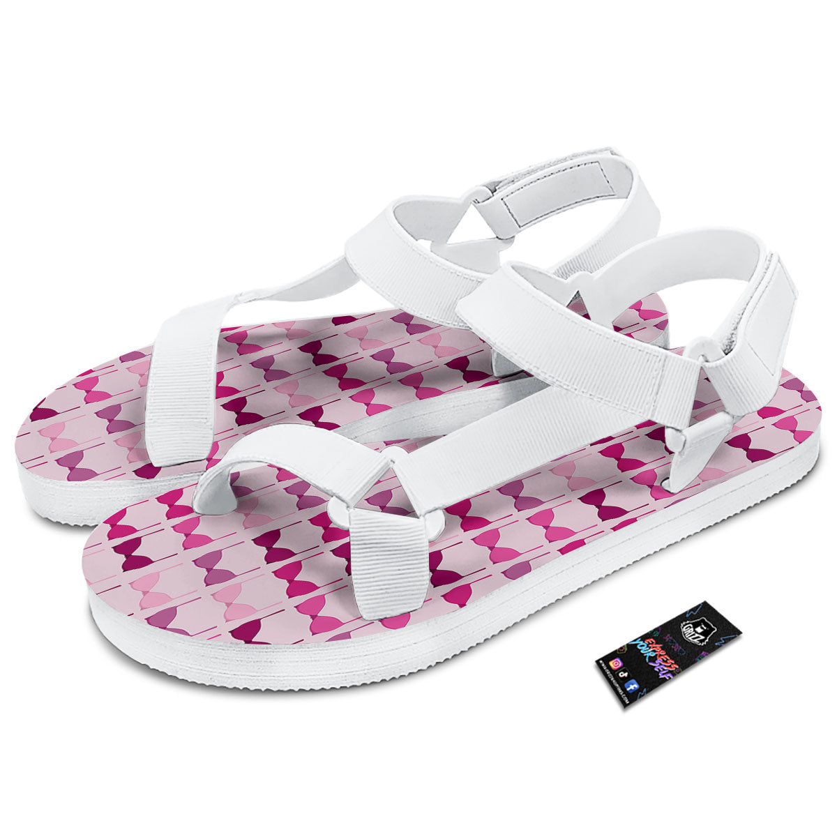Breast Cancer Pink Bra Print Pattern White Open Toe Sandals-grizzshop