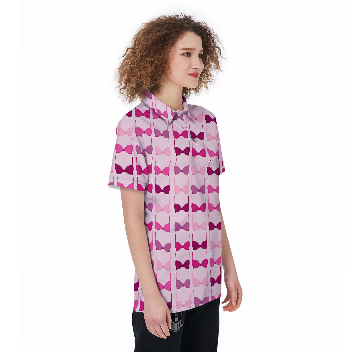 Breast Cancer Pink Bra Print Pattern Women's Golf Shirts-grizzshop