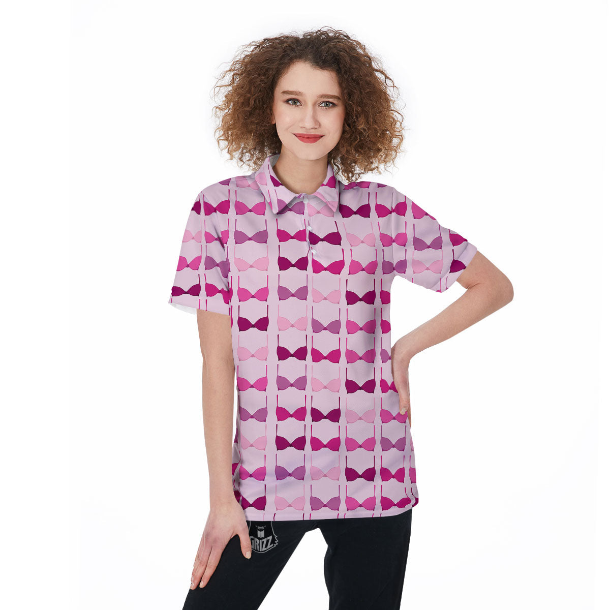 Breast Cancer Pink Bra Print Pattern Women's Golf Shirts-grizzshop