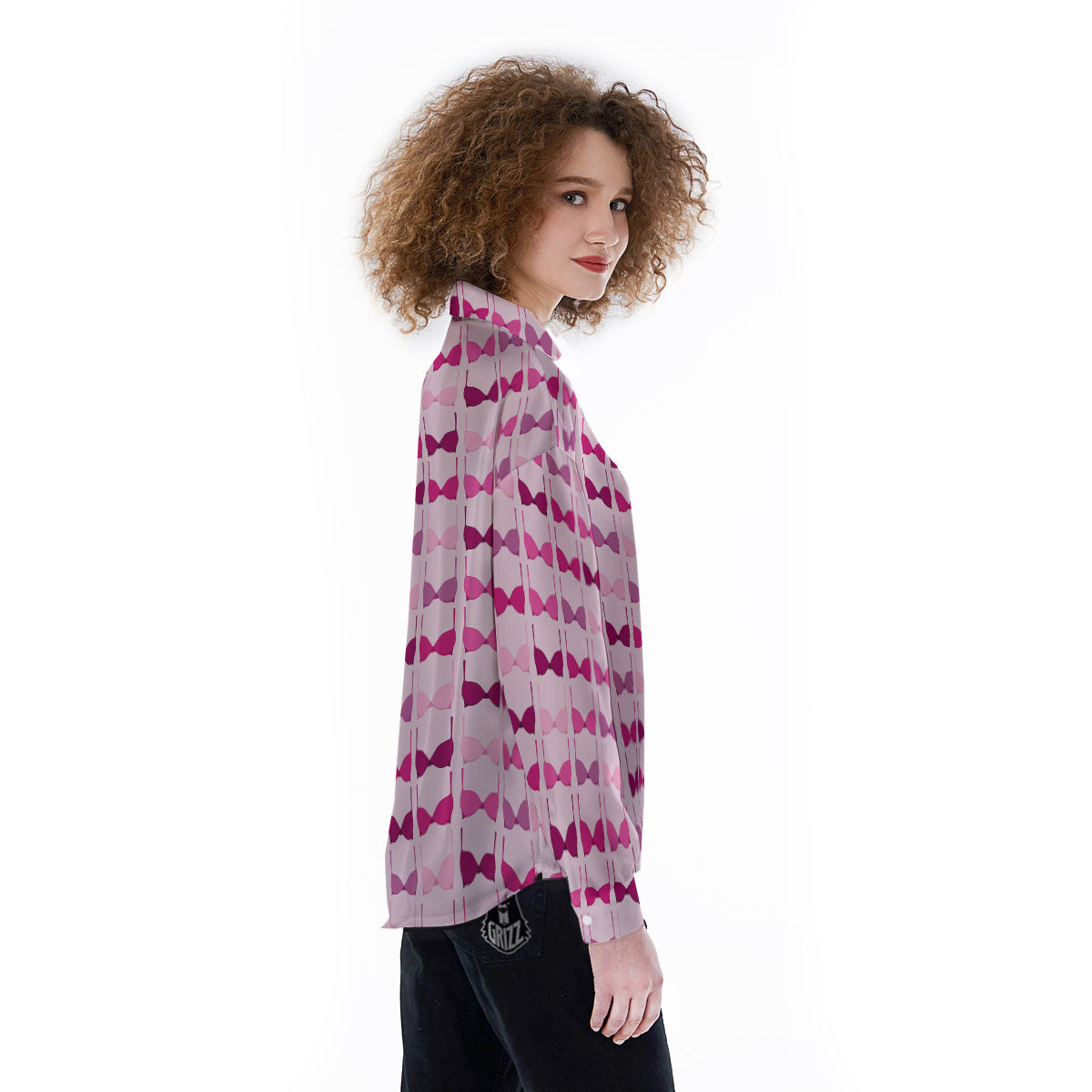 Breast Cancer Pink Bra Print Pattern Women's Long Sleeve Shirts-grizzshop