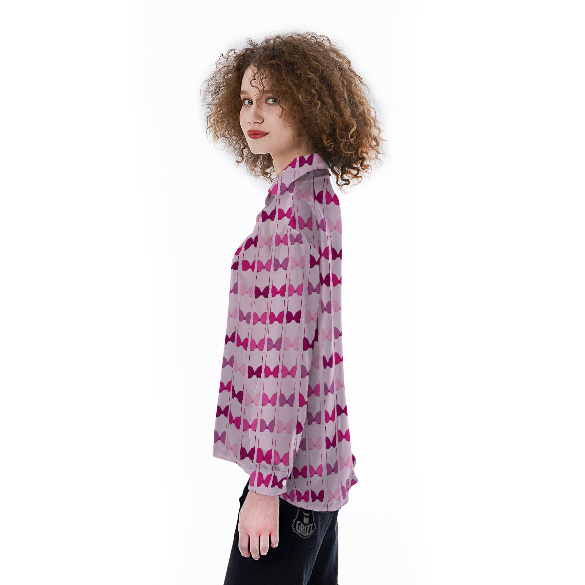 Breast Cancer Pink Bra Print Pattern Women's Long Sleeve Shirts-grizzshop
