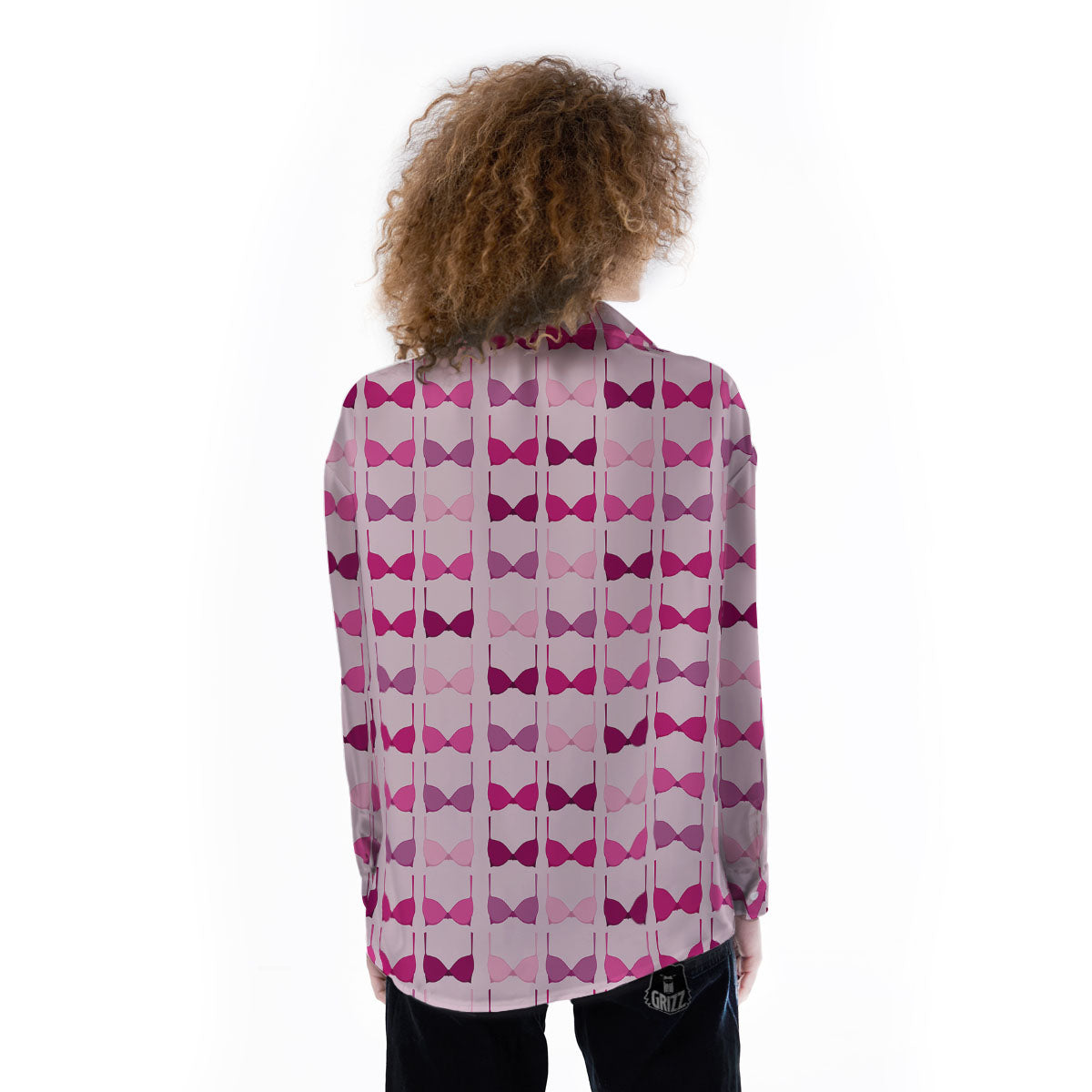 Breast Cancer Pink Bra Print Pattern Women's Long Sleeve Shirts-grizzshop