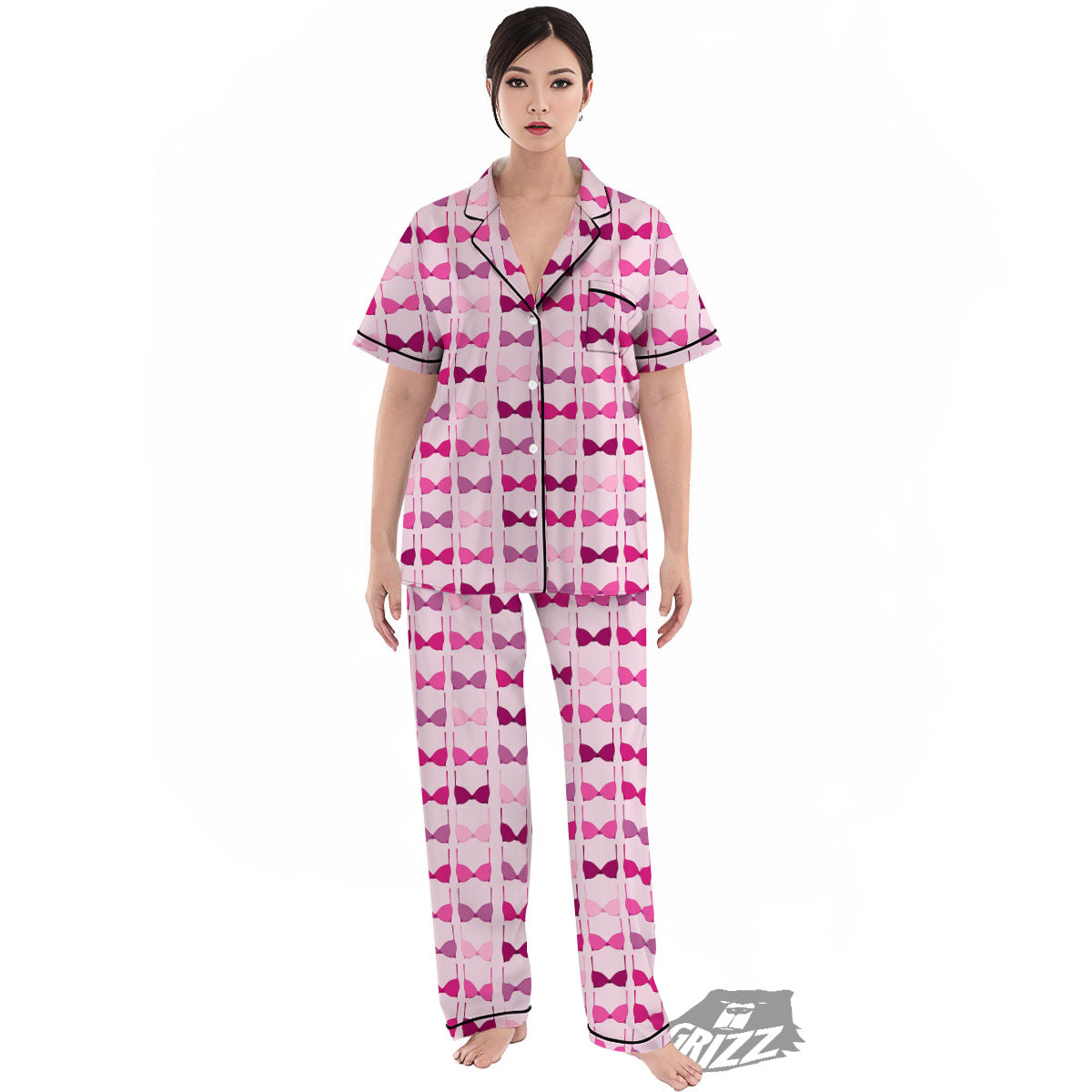 Breast Cancer Pink Bra Print Pattern Women's Pajamas Set-grizzshop