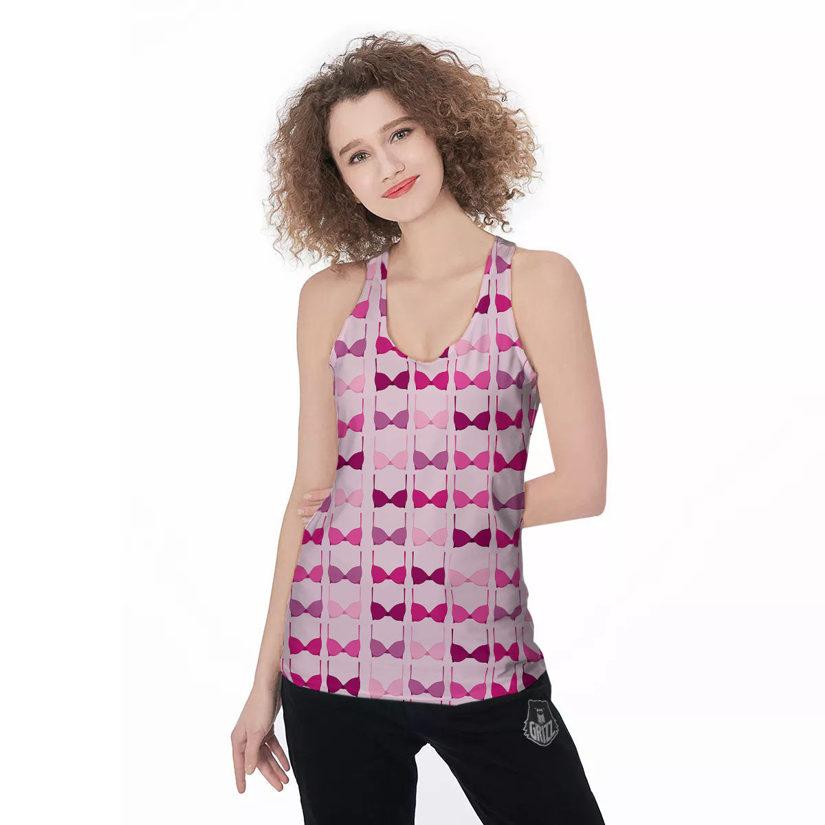 Breast Cancer Pink Bra Print Pattern Women's Racerback Tank Top-grizzshop