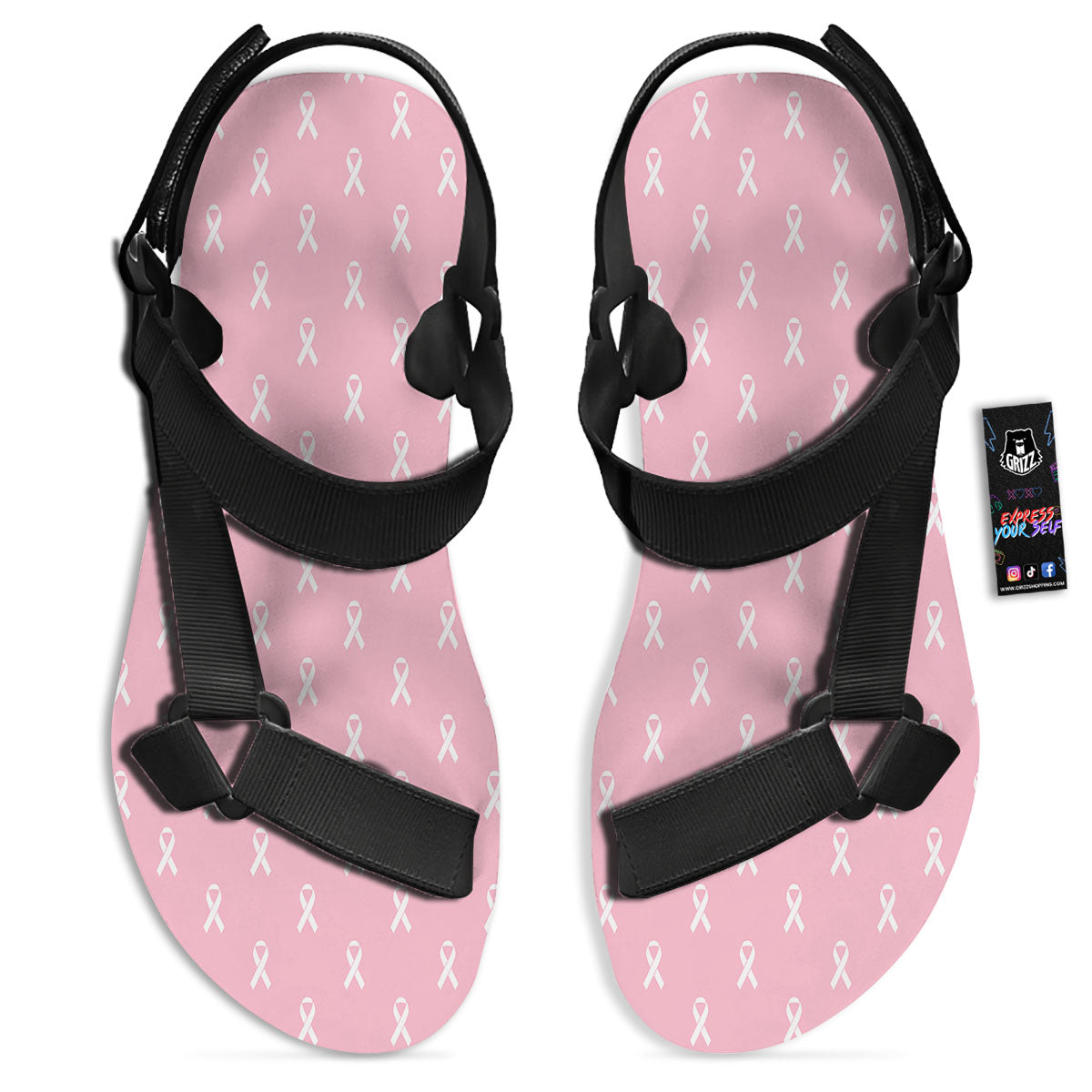 Breast Cancer Pink Pink Pattern Black Open Toe Sandals-grizzshop