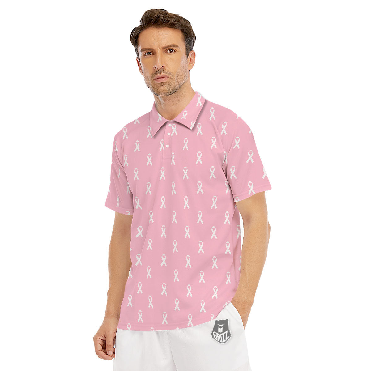 Breast Cancer Pink Pink Pattern Men's Golf Shirts-grizzshop