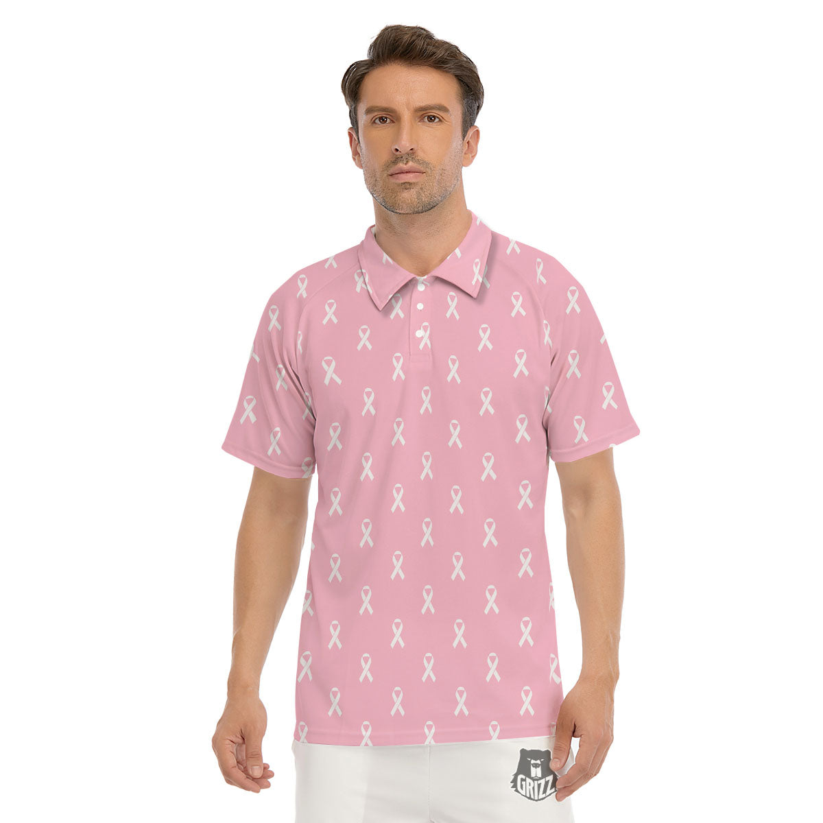 Breast Cancer Pink Pink Pattern Men's Golf Shirts-grizzshop