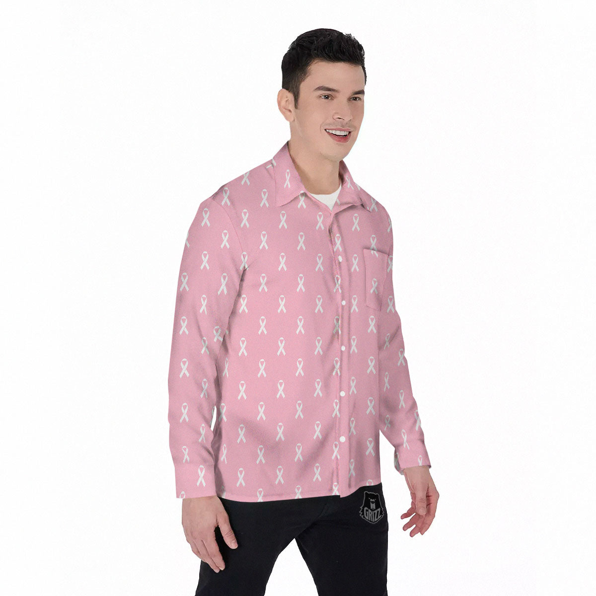 Breast Cancer Pink Pink Pattern Men's Long Sleeve Shirts-grizzshop