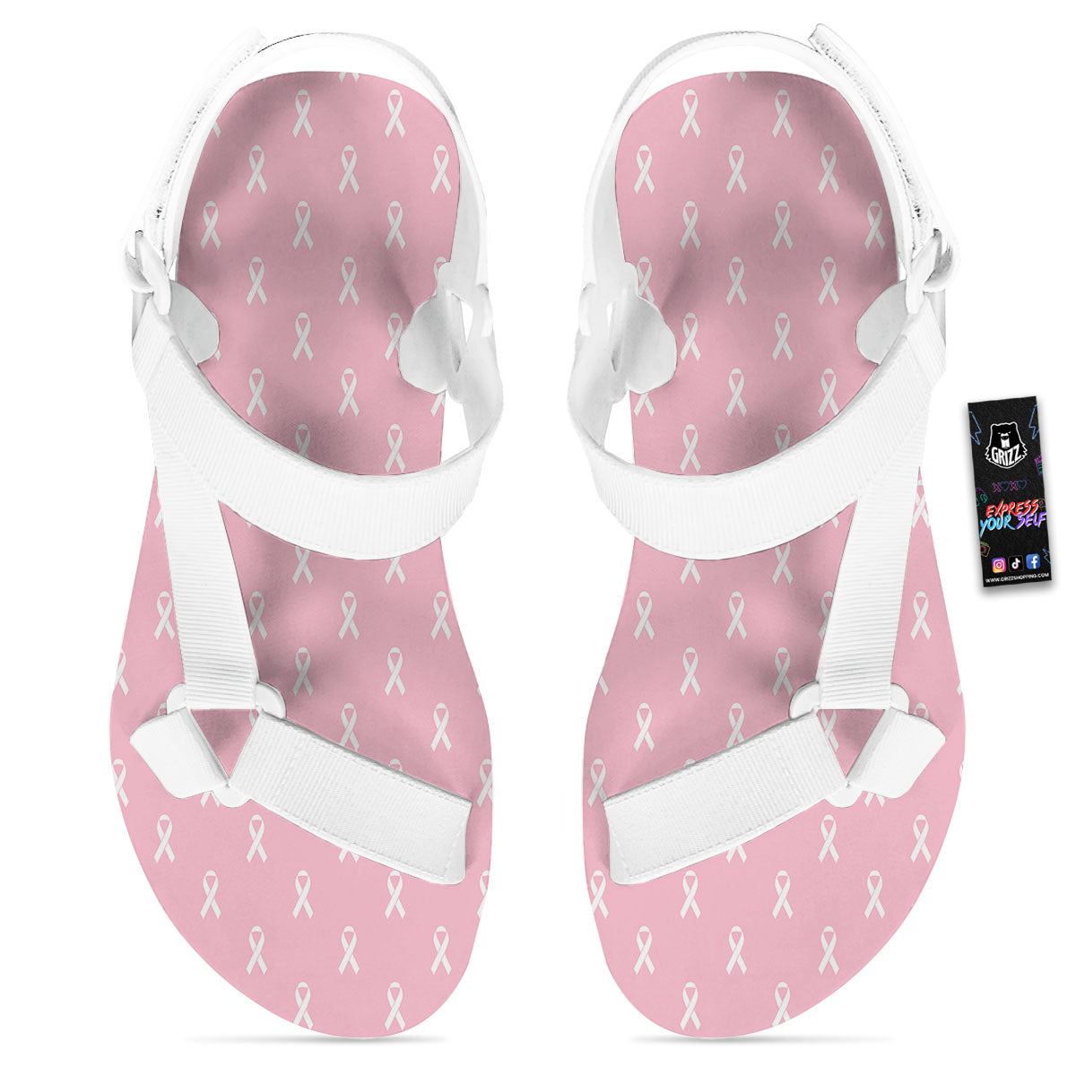 Breast Cancer Pink Pink Pattern White Open Toe Sandals-grizzshop