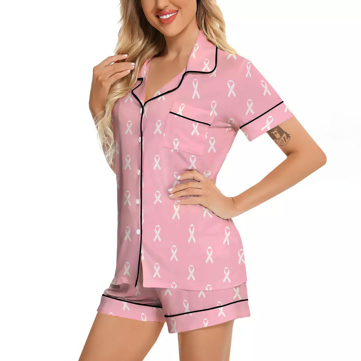 Breast Cancer Pink Pink Pattern Women Silk Pajamas-grizzshop