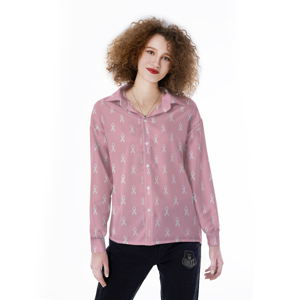 Breast Cancer Pink Pink Pattern Women's Long Sleeve Shirts-grizzshop
