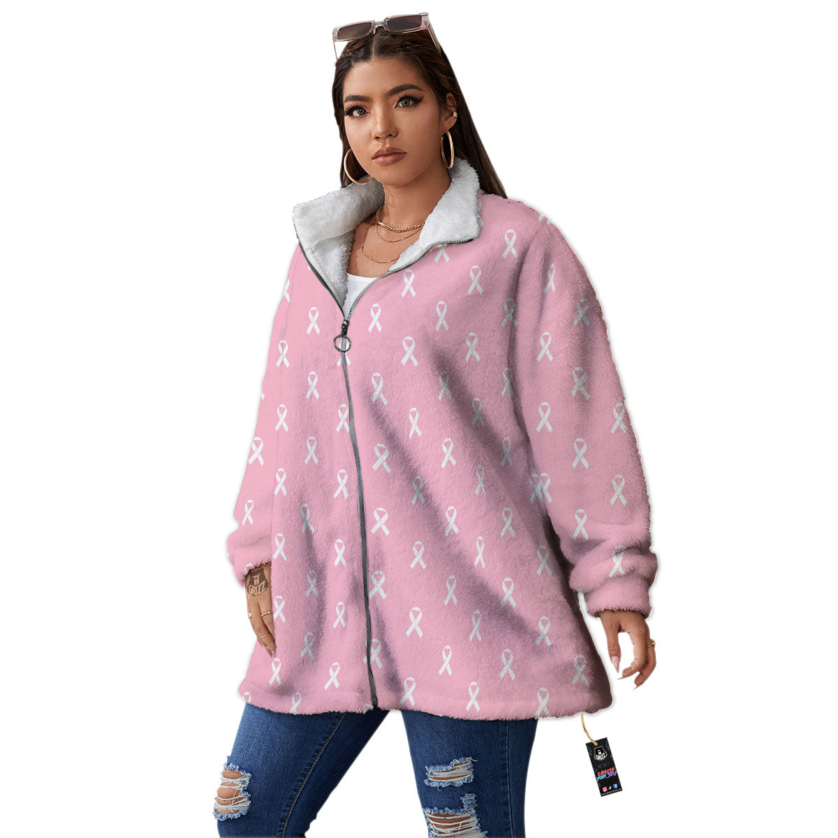 Breast Cancer Pink Pink Pattern Women's Sherpa Jacket-grizzshop