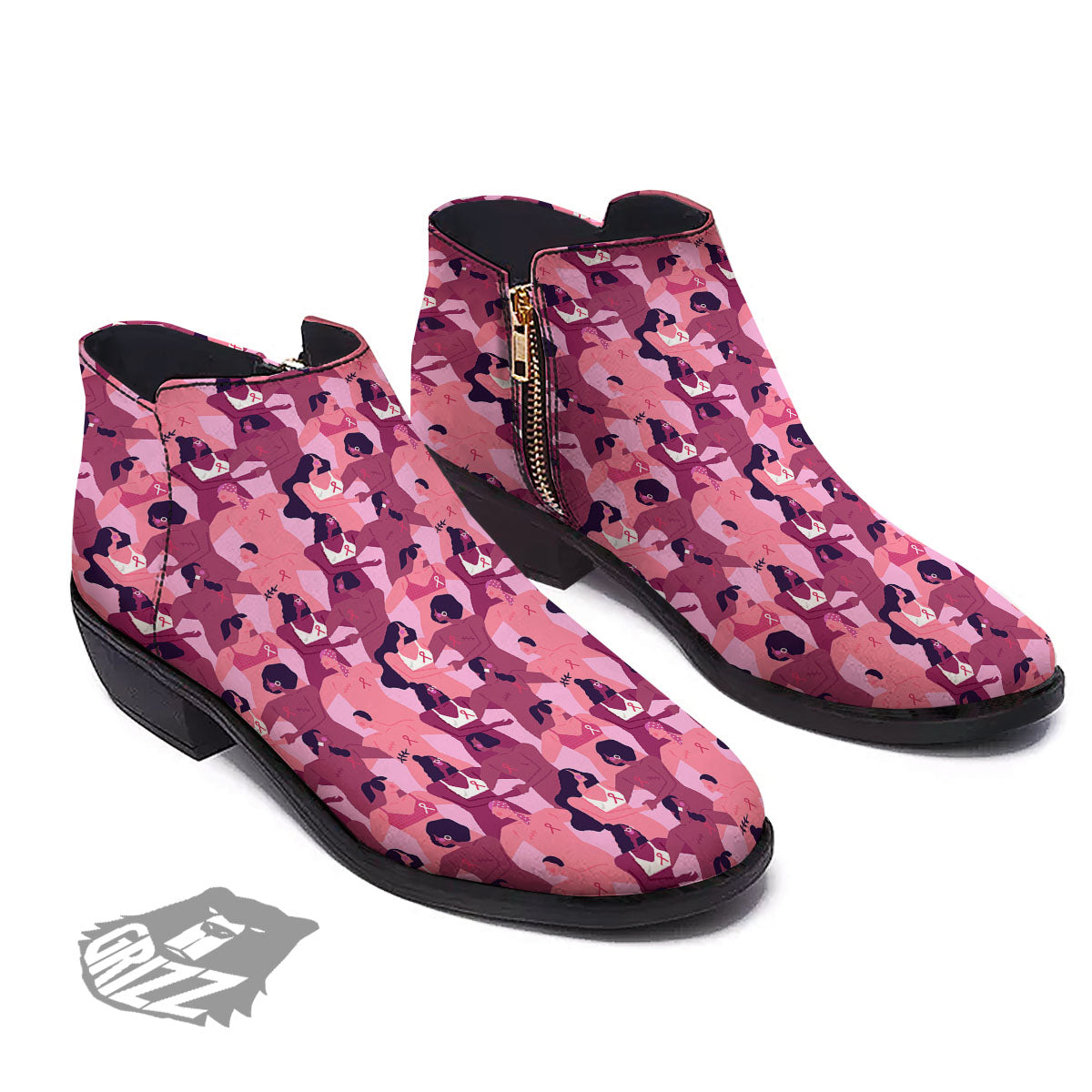 Breast Cancer Pink Print Pattern Ankle Boots-grizzshop