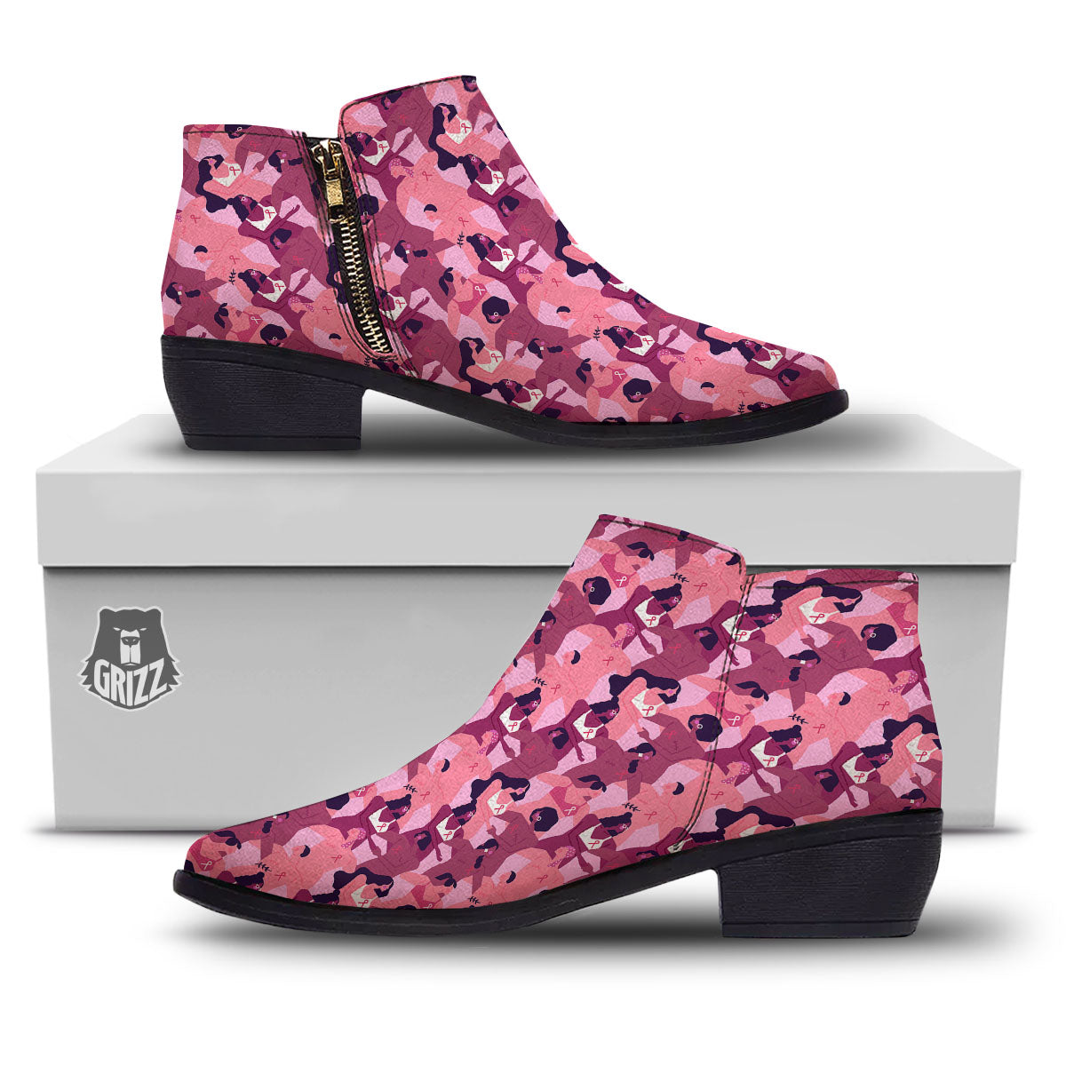Breast Cancer Pink Print Pattern Ankle Boots-grizzshop
