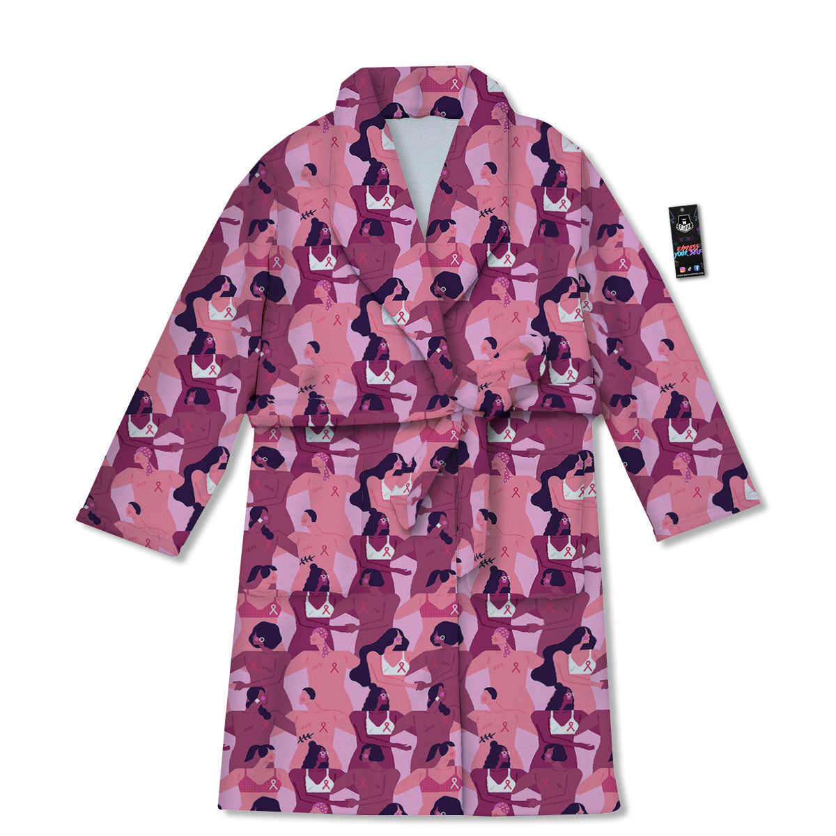 Breast Cancer Pink Print Pattern Bathrobe-grizzshop