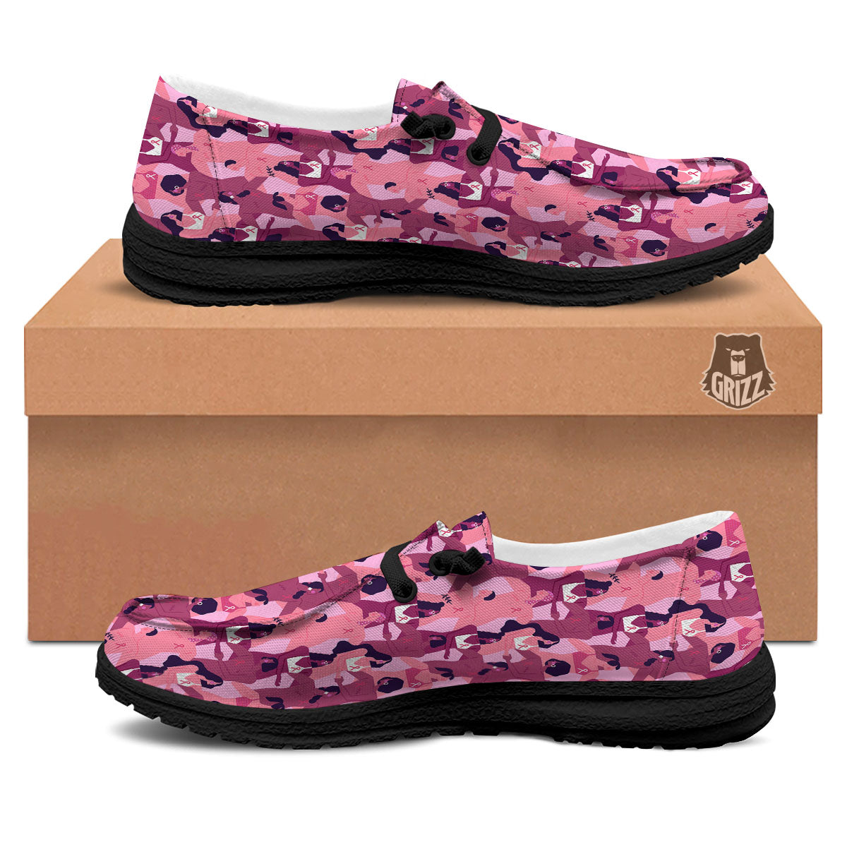 Breast Cancer Pink Print Pattern Black Loafers-grizzshop