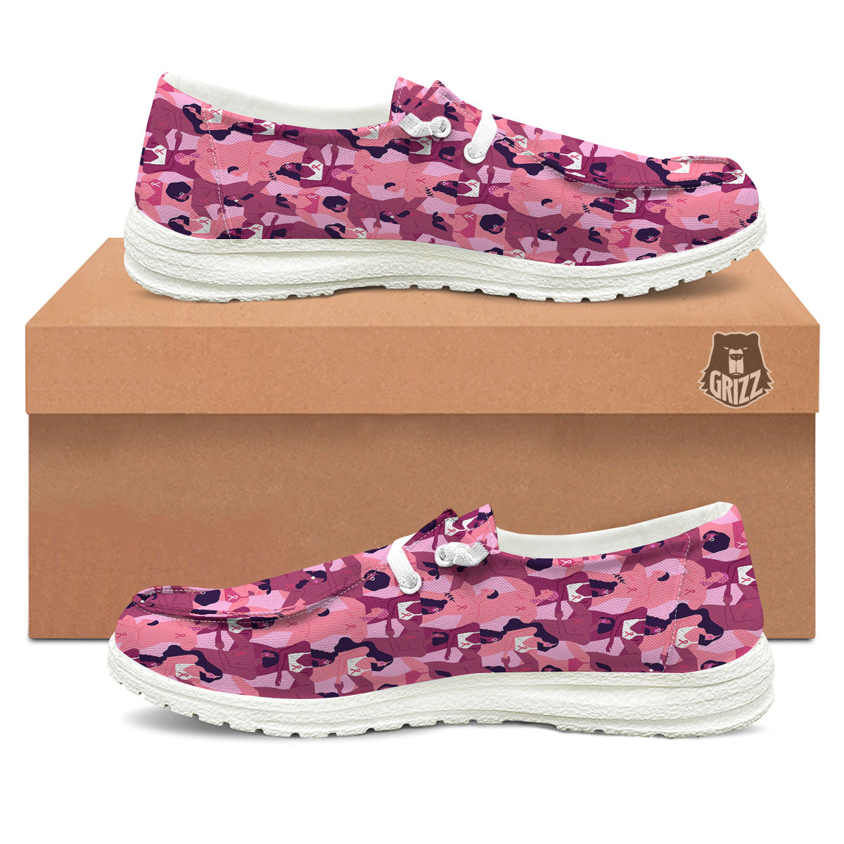 Breast Cancer Pink Print Pattern Black Loafers-grizzshop