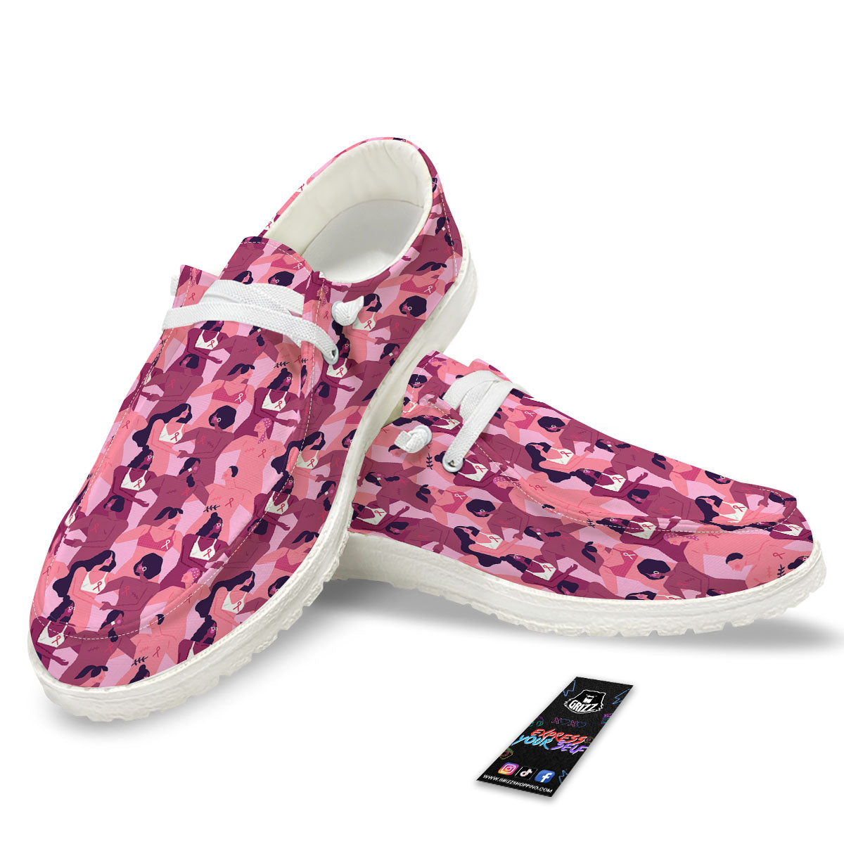 Breast Cancer Pink Print Pattern Black Loafers-grizzshop