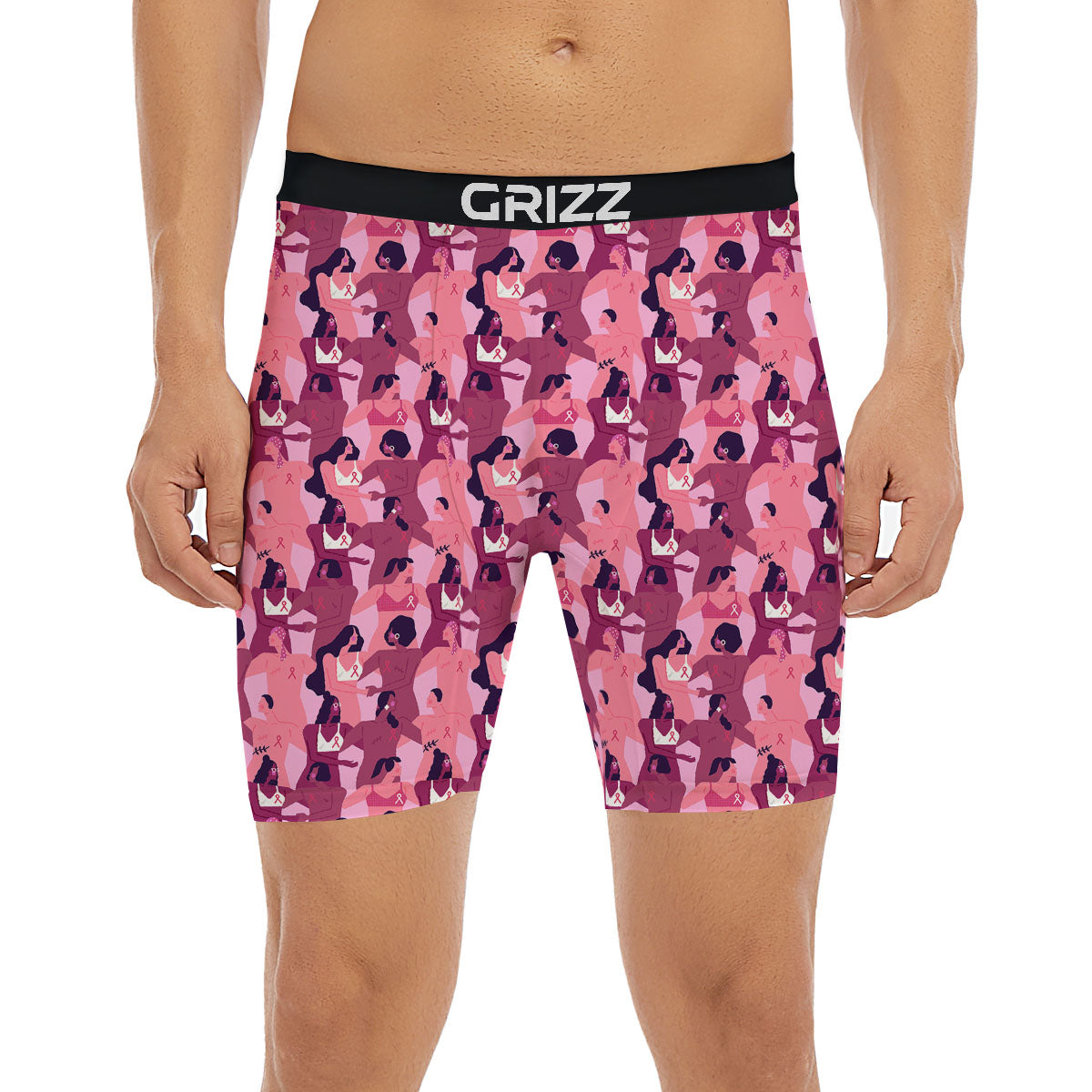 Breast Cancer Pink Print Pattern Boxer Briefs-grizzshop