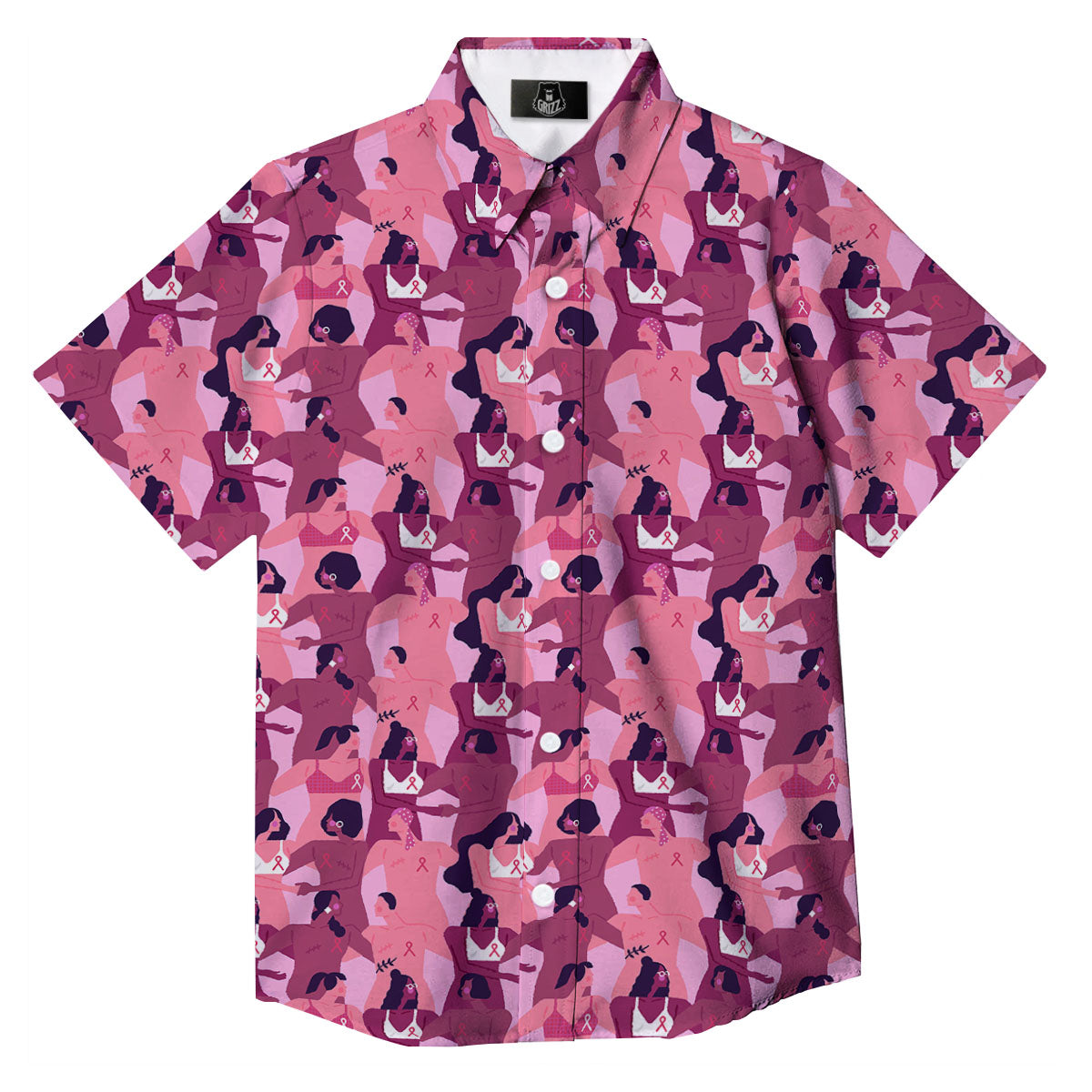 Breast Cancer Pink Print Pattern Button Up Shirt-grizzshop