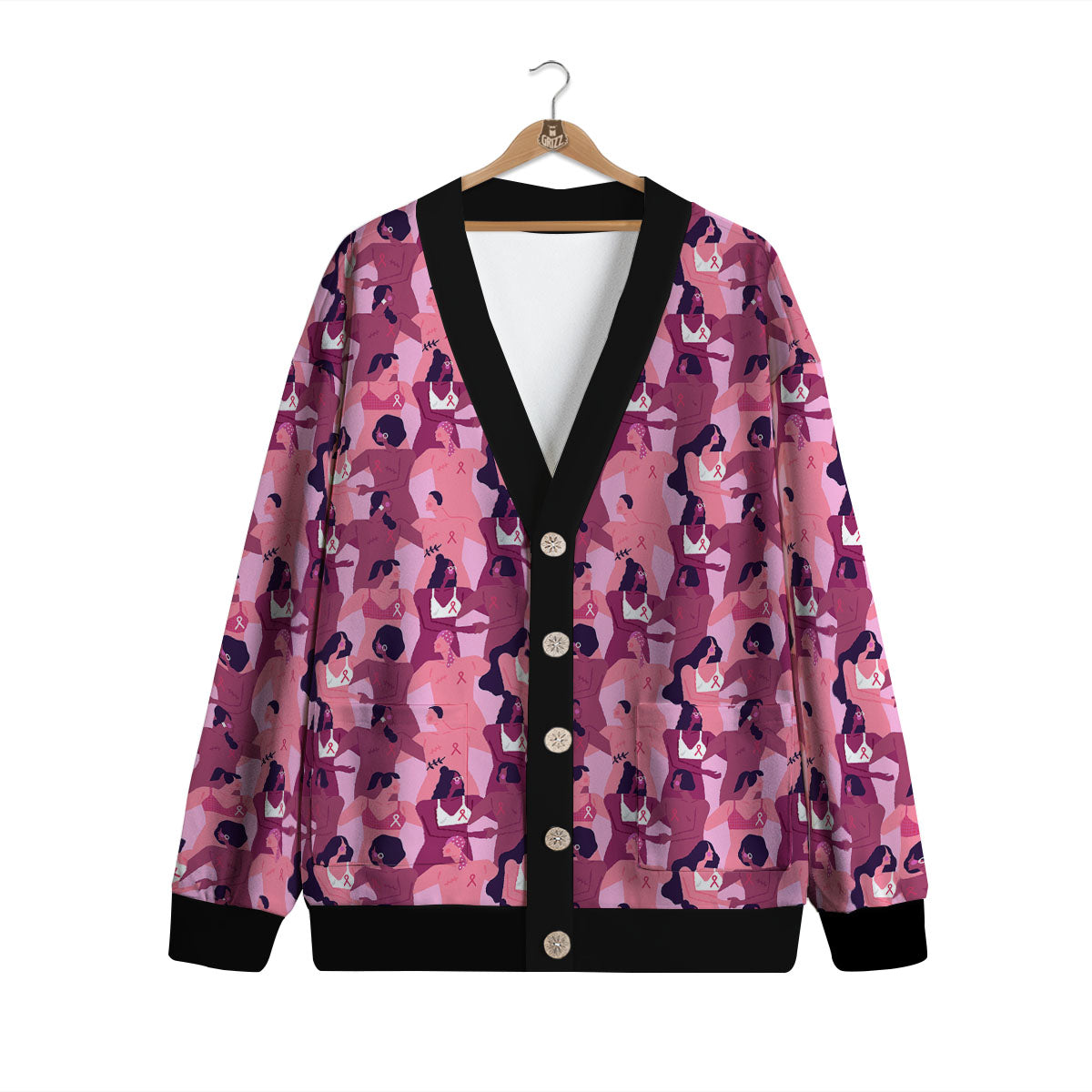 Breast Cancer Pink Print Pattern Cardigan-grizzshop