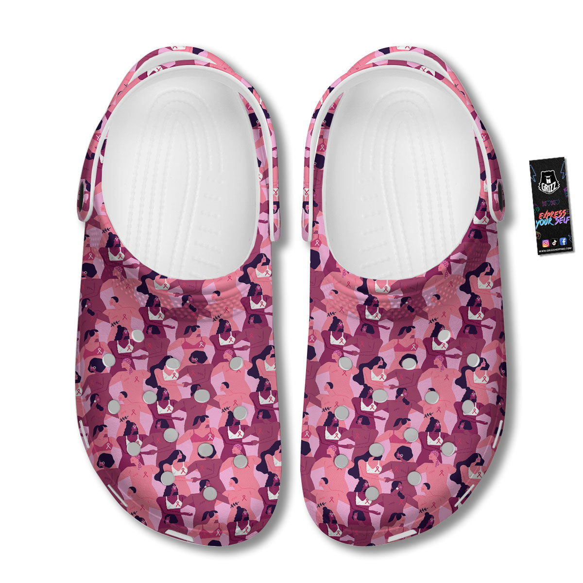 Breast Cancer Pink Print Pattern Clog-grizzshop