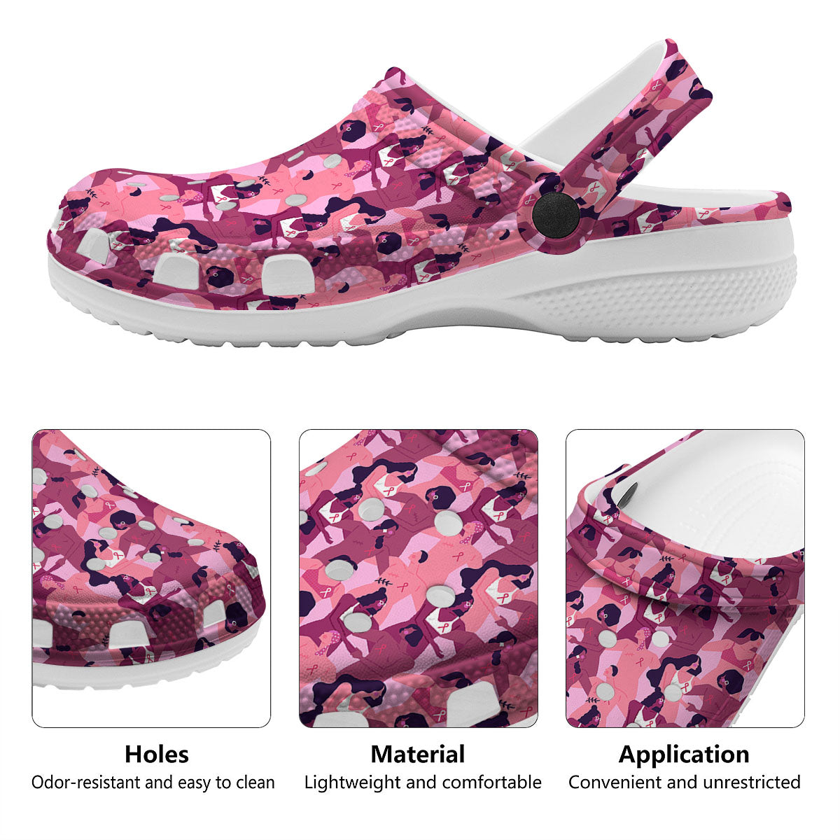 Breast Cancer Pink Print Pattern Clog-grizzshop