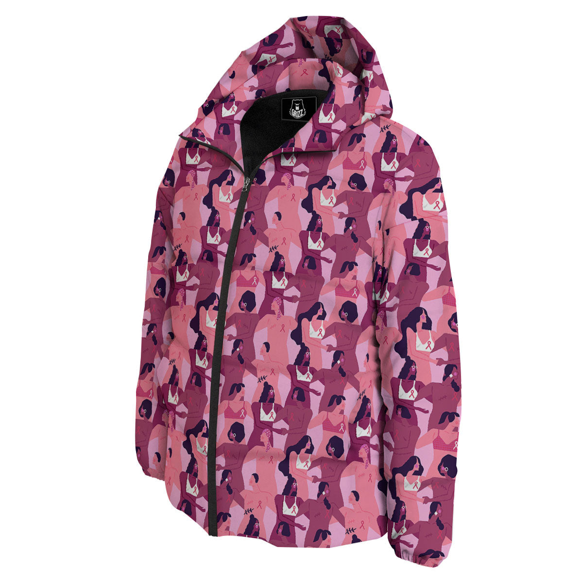 Breast Cancer Pink Print Pattern Down Jacket-grizzshop